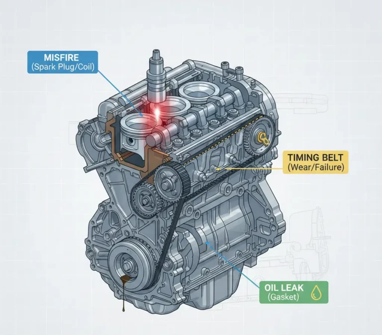Engine issues in Honda Accord including misfire, timing belt wear, and oil leaks. blog hero image