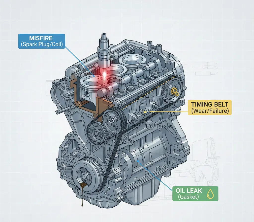 Engine issues in Honda Accord including misfire, timing belt wear, and oil leaks. blog hero image